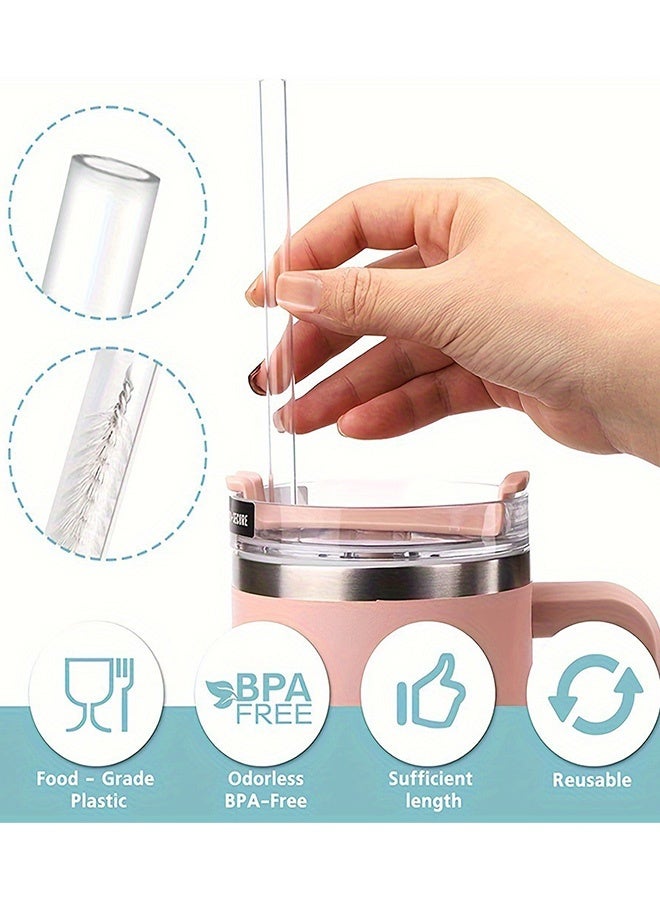 مجموعة إكسسوارات كأس ستانلي الوردية اللطيفة تتضمن أغطية قشات وفرشاة قشات وأكمام سيليكونية وسحر فراشة تناسب أكواب 30 و 40 أونصة، مثالية للاستخدام اليومي لتناول القهوة واستراحات المكتب وأيام الدراسة والسفر وتجمعات رمضان والعيد. - Image 4