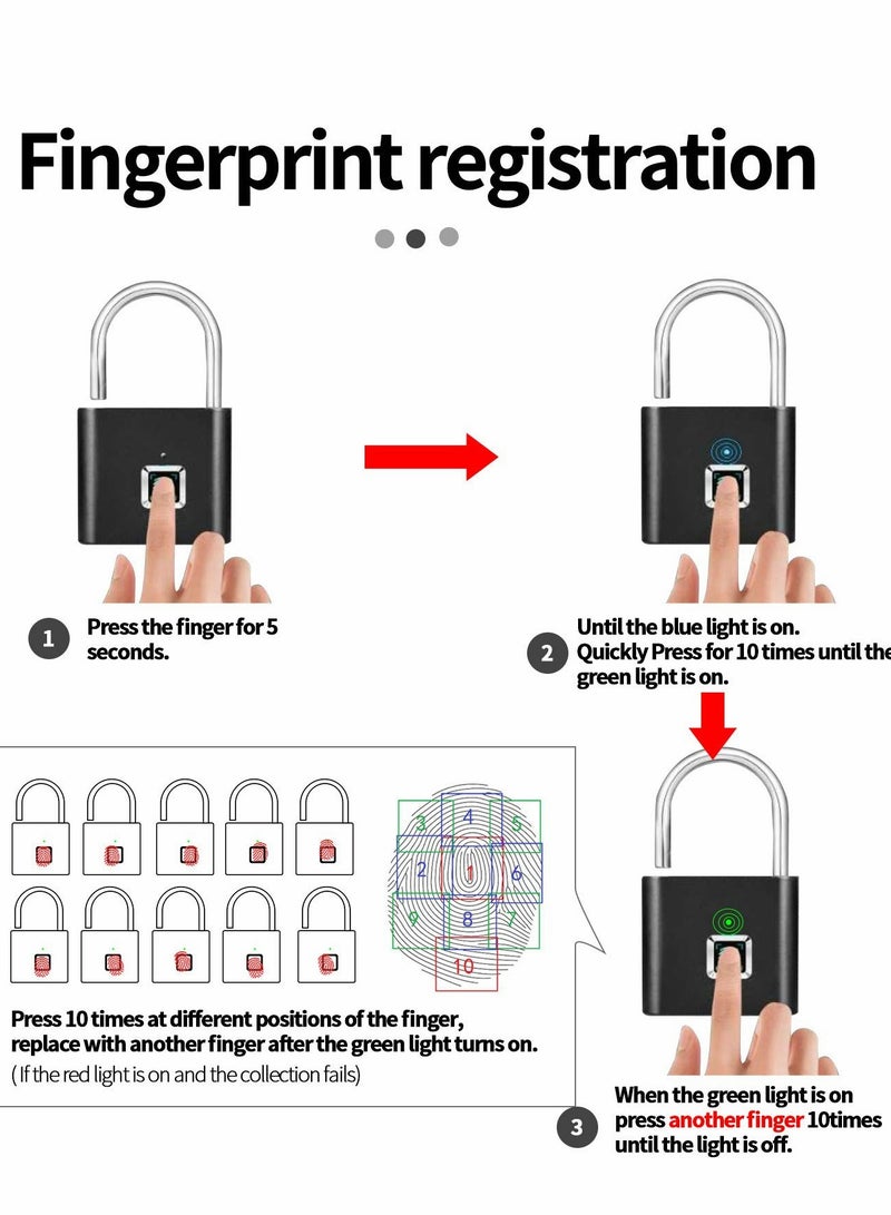 Smart Fingerprint Padlock with USB Charging - Waterproof Portable Lock for Luggage, Gym, Suitcase, School, Bike - Convenient and Secure Solution - Image 5