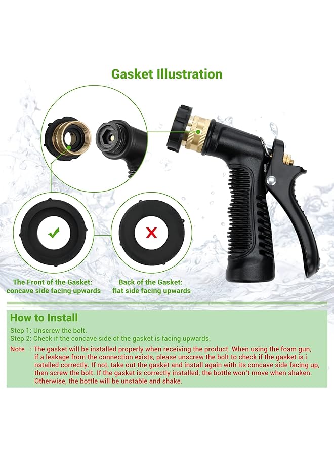 Excefore Car Wash Foam Gun, Soap Sprayer With 3/8" Brass Connector & Washing Mitts, Dual Filtration, 6 Levels Of Concentration, Quick Connect To Most Garden Hose Cannon For Hose, Adjustment Ratio Dial(Green) - Image 3