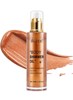 IKZEE Golden Brown Body Shimmer Oil 100ml Body Shimmer Lotion Glow Oil Body Luminizer Oil Glow Lotion for Brightening Body Long Lasting Shimmering Body Oil for Body & Face No.04  - Image 1