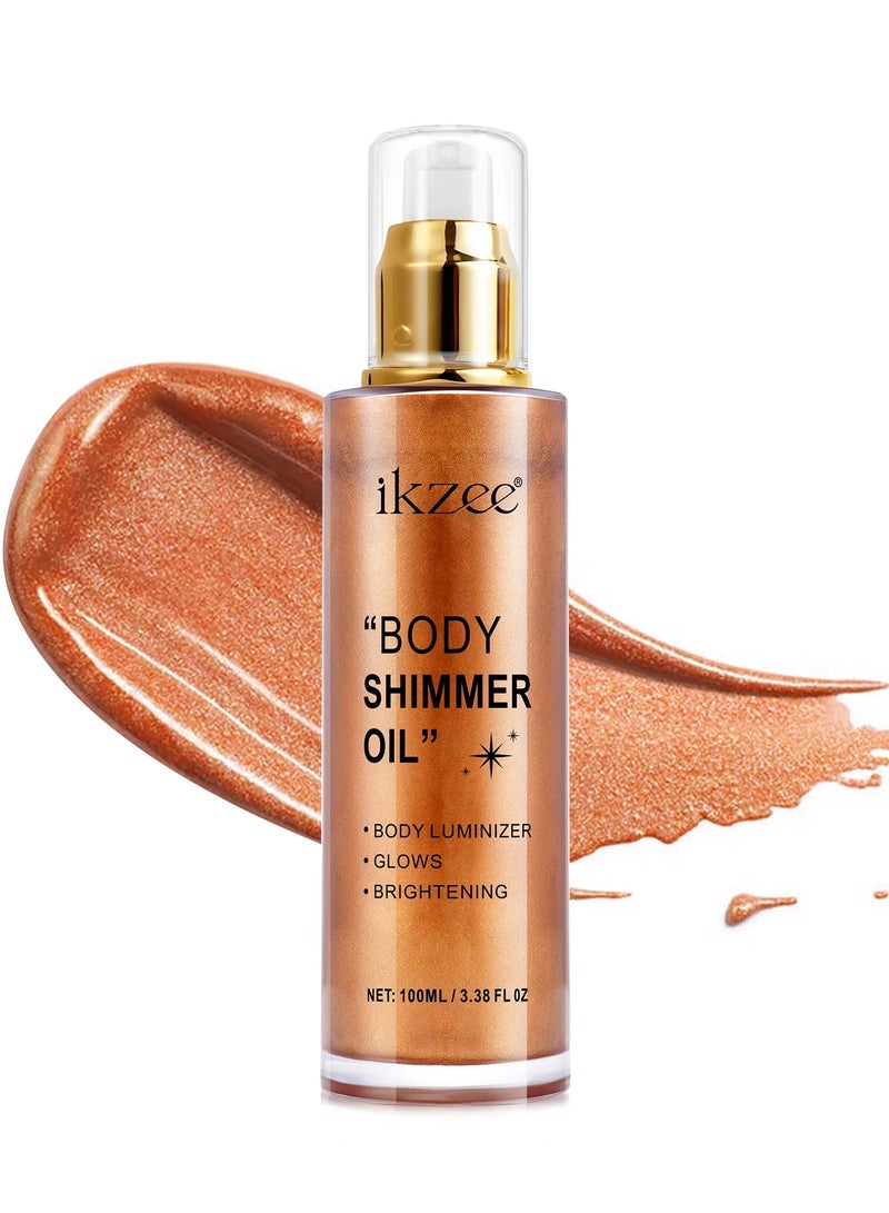 IKZEE زيت لامع للجسم من جولدن براون، 100 مل، لوشن لامع للجسم، زيت توهج، زيت لومينزر للجسم، لوشن توهج لتفتيح الجسم، زيت جسم لامع يدوم طويلاً للجسم والوجه رقم 04 - Image 1