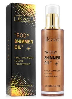 IKZEE Golden Brown Body Shimmer Oil 100ml Body Shimmer Lotion Glow Oil Body Luminizer Oil Glow Lotion for Brightening Body Long Lasting Shimmering Body Oil for Body & Face No.04  - Image 2