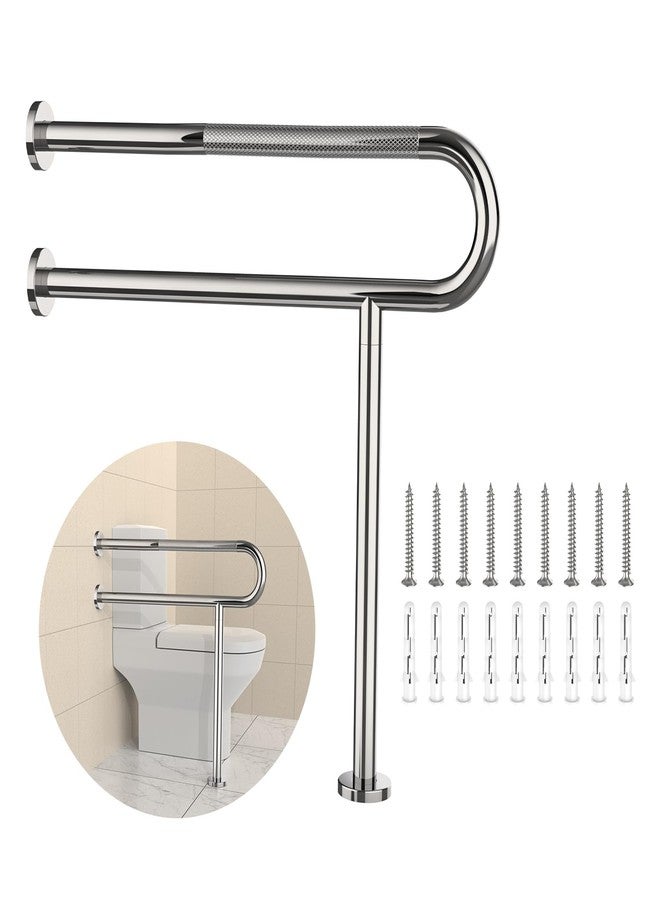 YuanDe Toilet Grab Bar 31.3 Inch with Leg, YuanDe Chrome Anti-Slip Toilet Handrail, Wall & Floor Mounted Stainless Steel Grab Bar, Knurled Handicap Support Rail for Elderly, Disabled, Pregnant - Image 1