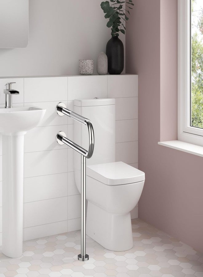 YuanDe Toilet Grab Bar 31.3 Inch with Leg, YuanDe Chrome Anti-Slip Toilet Handrail, Wall & Floor Mounted Stainless Steel Grab Bar, Knurled Handicap Support Rail for Elderly, Disabled, Pregnant - Image 4