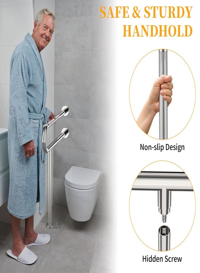 YuanDe Toilet Grab Bar 31.3 Inch with Leg, YuanDe Chrome Anti-Slip Toilet Handrail, Wall & Floor Mounted Stainless Steel Grab Bar, Knurled Handicap Support Rail for Elderly, Disabled, Pregnant - Image 5