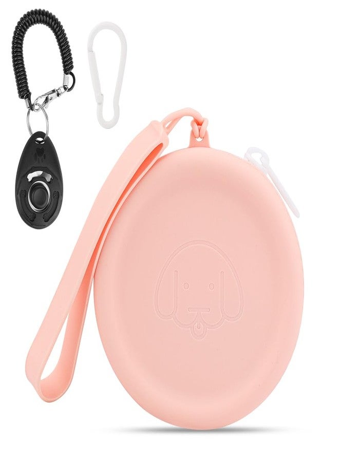 WALLFID Silicone Dog Treat Pouch Small Bag,with Pet Training Clicker,Walking Bag for Dog and Cat, Pocket Size, Easy to Clean, Odorless, Zipper Design,Moisture-Proof,Travel Walking Bag.(Pink) - Image 1