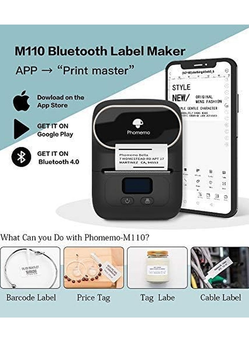 phomemo - M110 Portable Thermal Label Printer Bluetooth Connection Apply For Labeling Shipping Office Cable Retail Barcode And More - Image 1