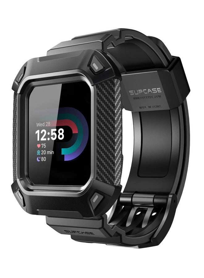 سوبكيس سوار ساعة SUPCASE [سلسلة Unicorn Beetle Pro] لساعات Fitbit Versa 4 / Fitbit Versa 3 / Fitbit Sense 2/1، سوار معصم بديل واقٍ - أسود - Image 1
