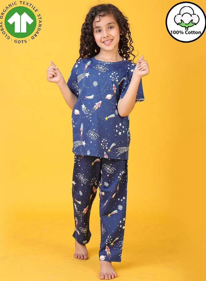 انثريلو مجموعة من بنطال وتيشيرت قطن بطبعة فضاء