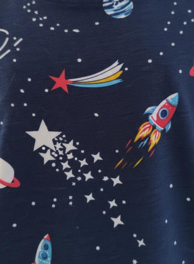 Anthrilo Girls Navy Blue Space Print Cotton T-Shirt and Pants Set - Image 4