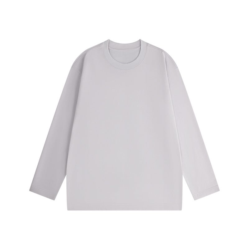 Mens Solid 230g Long Sleeve Tee Autumn Winter New White Loose Fit Crew Neck Shirt 230g-lotus purple  - Image 5