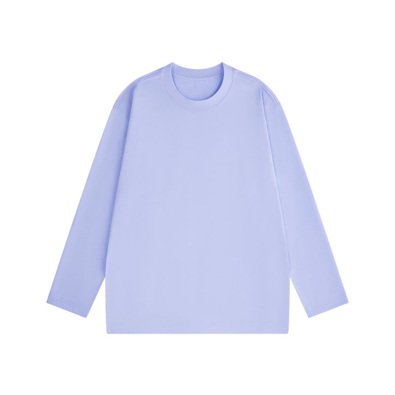 Mens Solid 230g Long Sleeve Tee Autumn Winter New White Loose Fit Crew Neck Shirt 230g-lotus purple  - Image 1