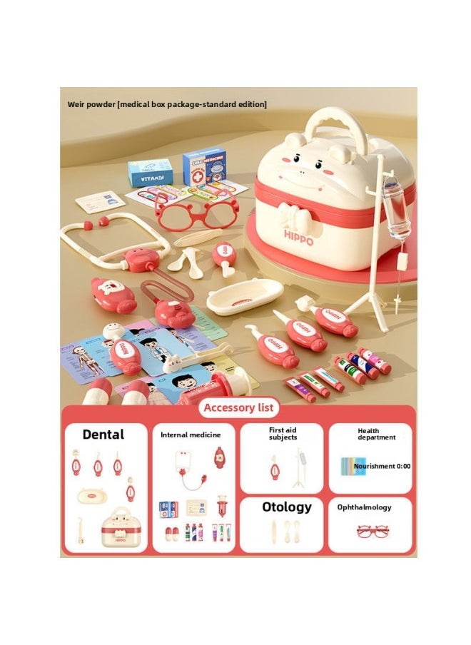 Simulation Children's Medicine Box Toys Full Set Of Small Doctor Equipment Children's Toys Girls Children's Toolbox-Colour:Basic Version [pink Hippo Storage Box] 39-piece Set-Specification:Standard Version  - Image 1