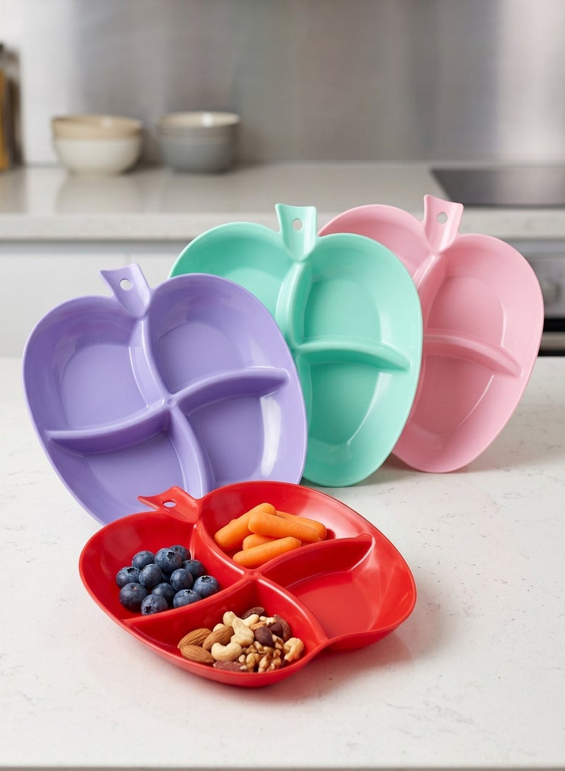 Divided Plastic Serving Platter for Fruits Nuts and Snacks Modern Functional Design Available in 4 Vibrant Colors (Pink Green Purple Red) Durable Material for Daily Hosting and Presentation - Image 1