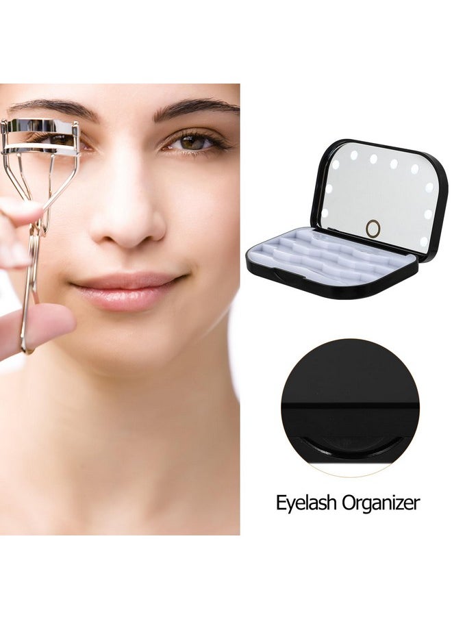 HEALLILY Eyelash Holder Case Empty False Eyelash Container Organizer With Makeup Mirror Led Light Lashes Storage Case For Eye Makeup Tool Black  - Image 3