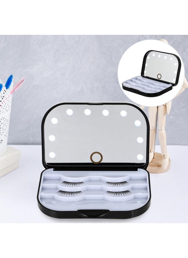 HEALLILY Eyelash Holder Case Empty False Eyelash Container Organizer With Makeup Mirror Led Light Lashes Storage Case For Eye Makeup Tool Black  - Image 5