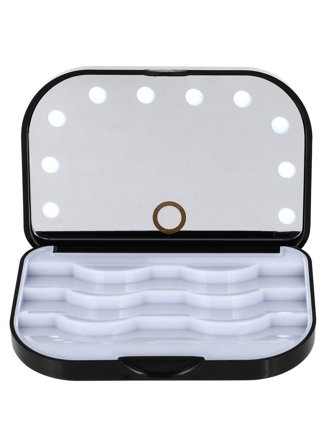 HEALLILY Eyelash Holder Case Empty False Eyelash Container Organizer With Makeup Mirror Led Light Lashes Storage Case For Eye Makeup Tool Black  - Image 1
