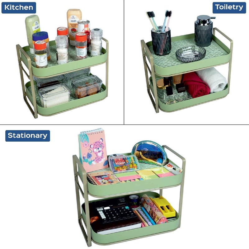 HomeStrap Plastic Double Drain Shelf Organiser |Cosmetic Organizers, Vegetable Drying Shelf With Drain Tray (Green) - Image 3