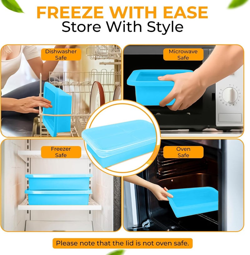 MT.BAY (2 Pack) Large Silicone Freezer Containers For Soup, Pasta Sauce, Leftovers, Broth & More - 6 Cup Reusable BPA Free Non Plastic Food Storage Freezing Ice Trays With Lids & Measurement Lines - Image 5