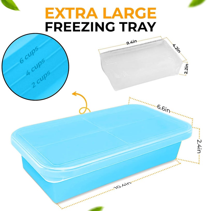 MT.BAY (2 Pack) Large Silicone Freezer Containers For Soup, Pasta Sauce, Leftovers, Broth & More - 6 Cup Reusable BPA Free Non Plastic Food Storage Freezing Ice Trays With Lids & Measurement Lines - Image 4