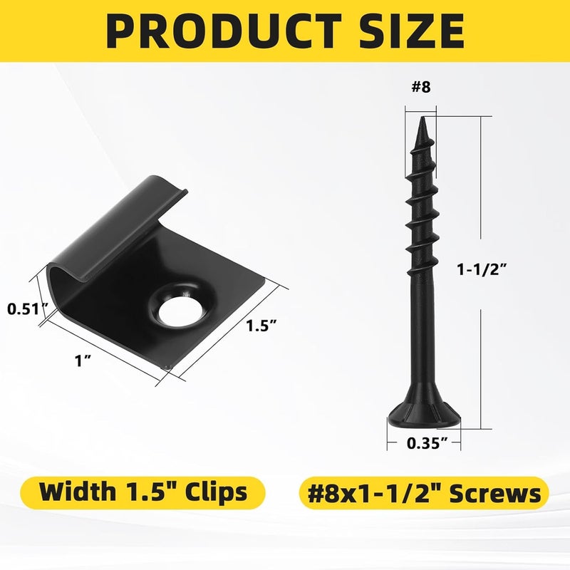 WELLOCKS Start Clips 1.5" Width Black 72 Pack with Deck Screws T25 Bit Universal Starter Clips for 400 SQ. FT. of Decking Board Hidden Clip Fastener (72PCS Black) - Image 2