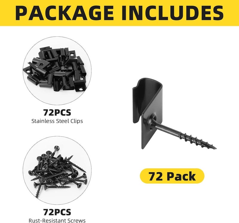 WELLOCKS Start Clips 1.5" Width Black 72 Pack with Deck Screws T25 Bit Universal Starter Clips for 400 SQ. FT. of Decking Board Hidden Clip Fastener (72PCS Black) - Image 3
