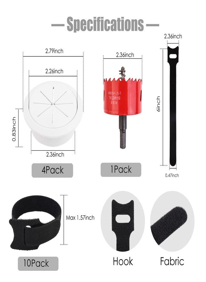 HOMEBOBO 4 Pack TV Cord Hider for Wall Mounted TV, 2-3/8"(60mm Hole) Cord Hider for TV Wall, in Wall Cable Management Kit, Includes 4 Pass Throughs, 1 Hole Saw Drill Attachment & 10 Cable Ties for Easy Install - Image 2