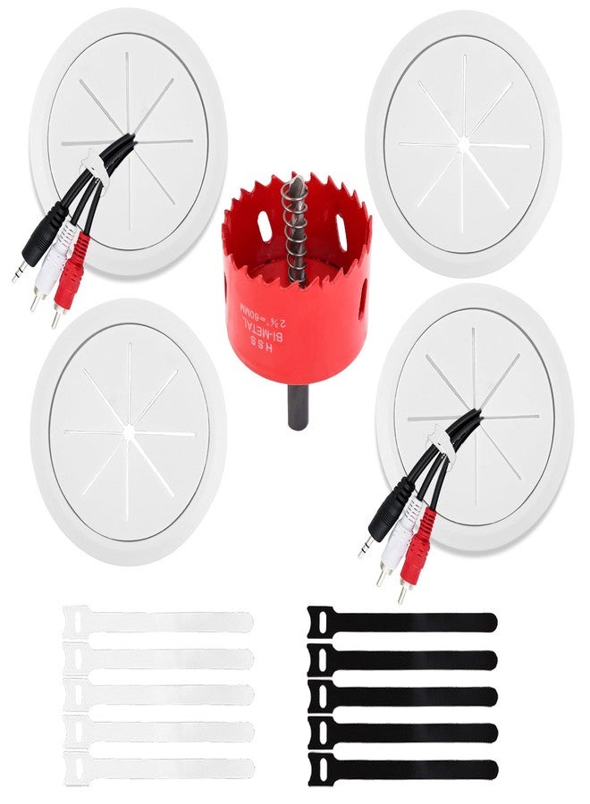 HOMEBOBO 4 Pack TV Cord Hider for Wall Mounted TV, 2-3/8"(60mm Hole) Cord Hider for TV Wall, in Wall Cable Management Kit, Includes 4 Pass Throughs, 1 Hole Saw Drill Attachment & 10 Cable Ties for Easy Install - Image 1