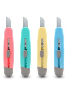 Box Cutters 4 Pack Retractable Utility Knife with 9 mm Snap-Off Blade Sharp and Easy to Use Little Cutting Tools for Opening Packages Letters and Cardboard Boxes