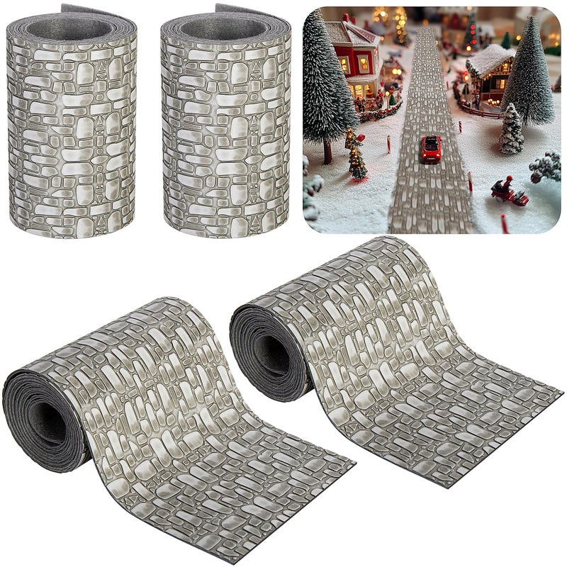 Iceyyyy 4 Pcs Christmas Village Cobblestone Road39 x 35 Inch Cuttable Christmas Village Landscape RoadMiniature Xmas Villages Accessories for DIY Home Garden Street Landscape Decorations