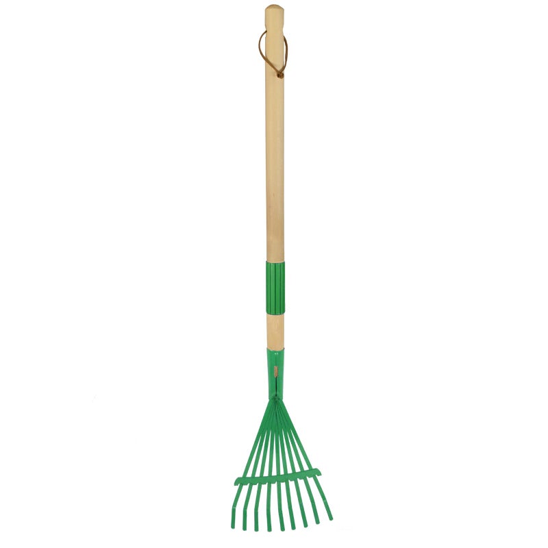 Xifando Kids Leaf RakeSmall Wooden Handle Leaf Rake with Metal Tines 27inches 69cm Length for Kids Enjoy Garden Cleaning Activities Green - Image 2