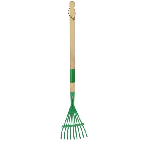 Xifando Kids Leaf RakeSmall Wooden Handle Leaf Rake with Metal Tines 27inches 69cm Length for Kids Enjoy Garden Cleaning Activities Green - Image 1