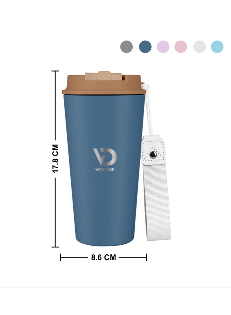 Generic 500ML Coffee Travel Mug Stainless Steel Insulated Spill Proof With Sipper And Strap Lid Hot And Iced Beverage Powder Coating Tumbler 16oz Mate Blue - Image 2