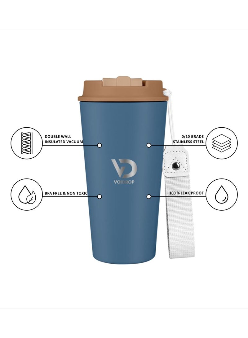 Generic 500ML Coffee Travel Mug Stainless Steel Insulated Spill Proof With Sipper And Strap Lid Hot And Iced Beverage Powder Coating Tumbler 16oz Mate Blue - Image 3