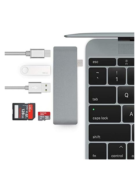 USB C Adapter 3.1 Type C Hub With USB C Power Delivery Port,Dual USB C To USB 3.0,TF (MicroSD) SD Card Reader, 5-in-1 USB C Hub for MacBook 12", MacBook Pro 2016 2017 (Space Gray)