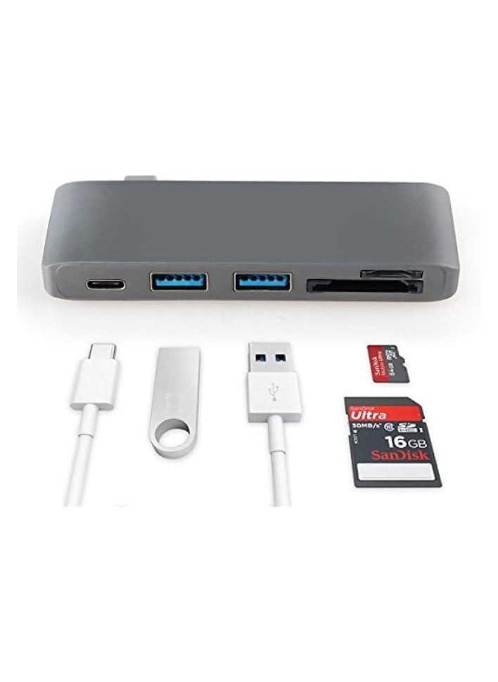 USB C Adapter 3.1 Type C Hub With USB C Power Delivery Port,Dual USB C To USB 3.0,TF (MicroSD) SD Card Reader, 5-in-1 USB C Hub for MacBook 12", MacBook Pro 2016 2017 (Space Gray)