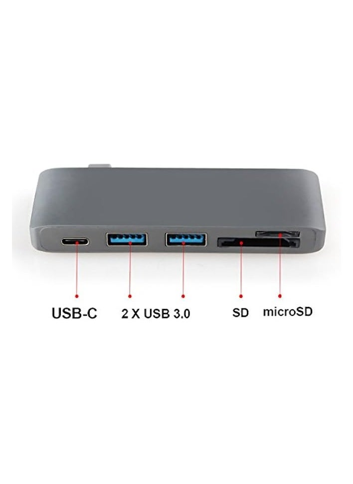 USB C Adapter 3.1 Type C Hub With USB C Power Delivery Port,Dual USB C To USB 3.0,TF (MicroSD) SD Card Reader, 5-in-1 USB C Hub for MacBook 12", MacBook Pro 2016 2017 (Space Gray)