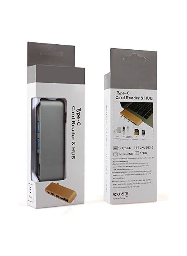 USB C Adapter 3.1 Type C Hub With USB C Power Delivery Port,Dual USB C To USB 3.0,TF (MicroSD) SD Card Reader, 5-in-1 USB C Hub for MacBook 12", MacBook Pro 2016 2017 (Space Gray)