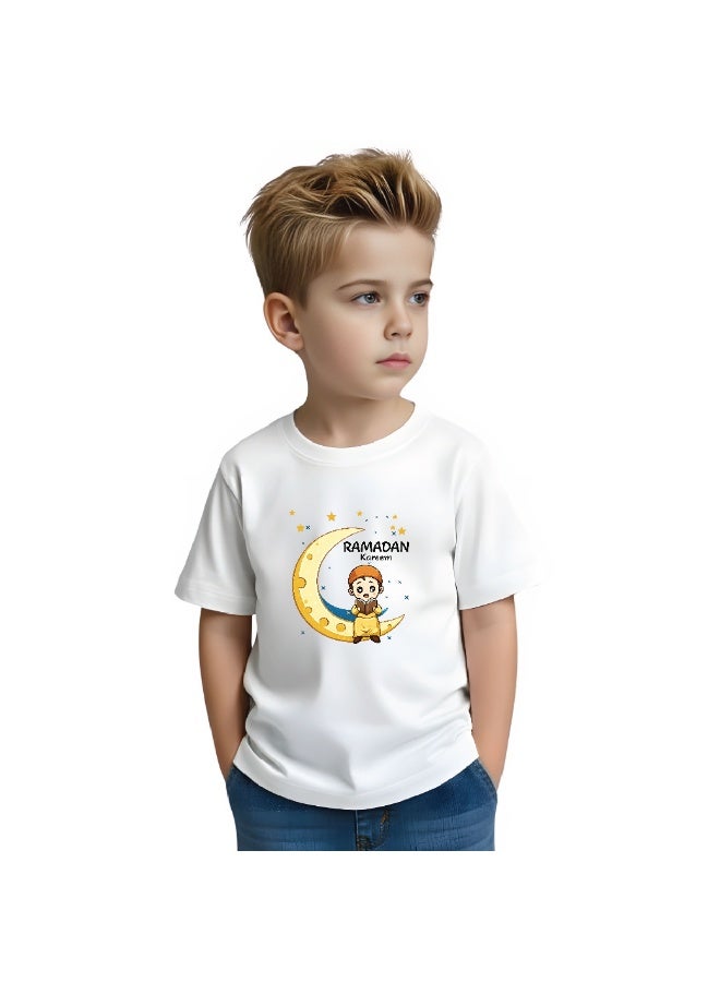 برينت شوب فور مي تصميم رمضان المطبوع برقبة دائرية من القطن للأولاد الصغار - Image 3
