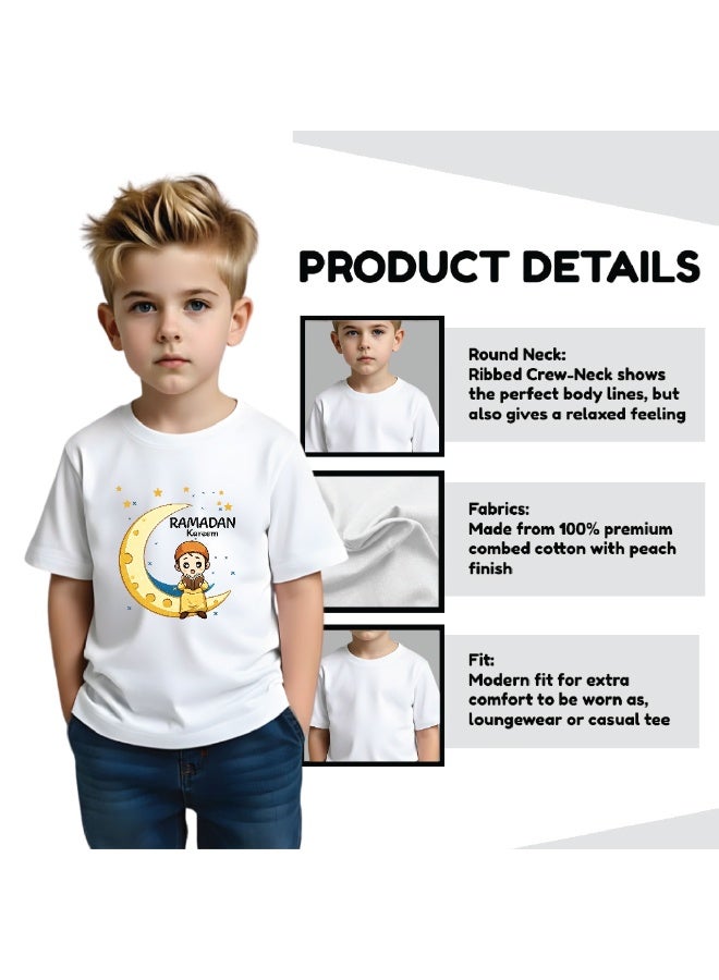 برينت شوب فور مي تصميم رمضان المطبوع برقبة دائرية من القطن للأولاد الصغار - Image 4