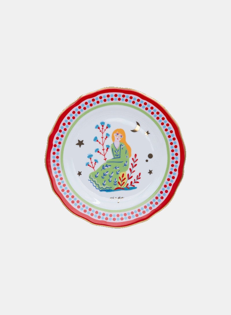 Baci milano Porcelain Decorative Plate 6.3 Inches (16 cm) – Design with Virgo Accent – Round Jewellery Tray for Table or Wall – Home Decor & Gifts for Women - Image 1