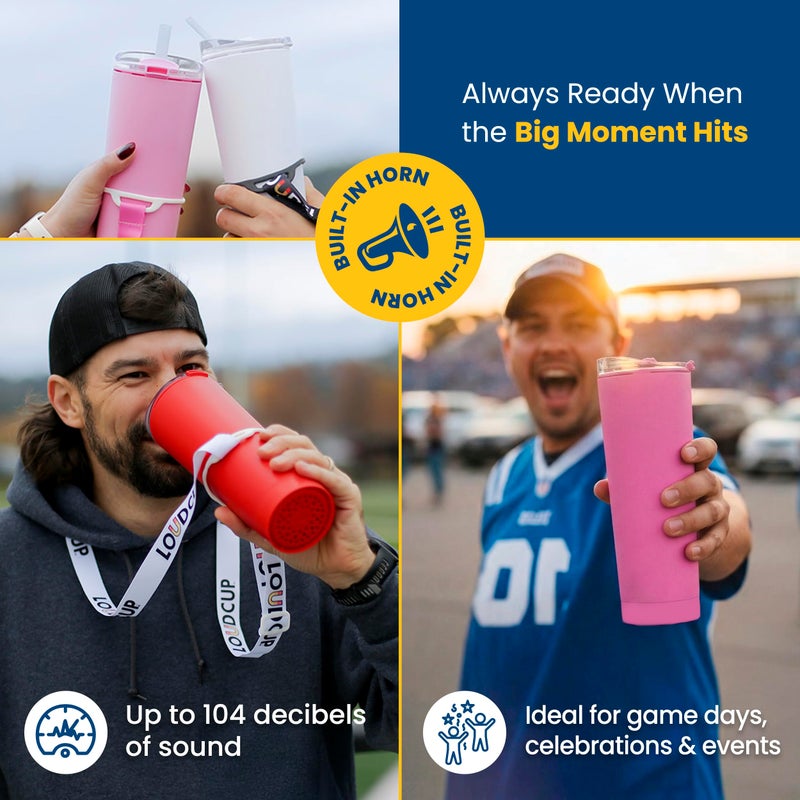 Loud Cup The LoudCup Blow Horn Tumbler, Cheer & Sip 2-in-1 Reusable Water Bottle with Built-In Horn for Sports Games, Tailgates, Parties & Events, BPA-Free, 23 oz, Panther Pink - Image 5