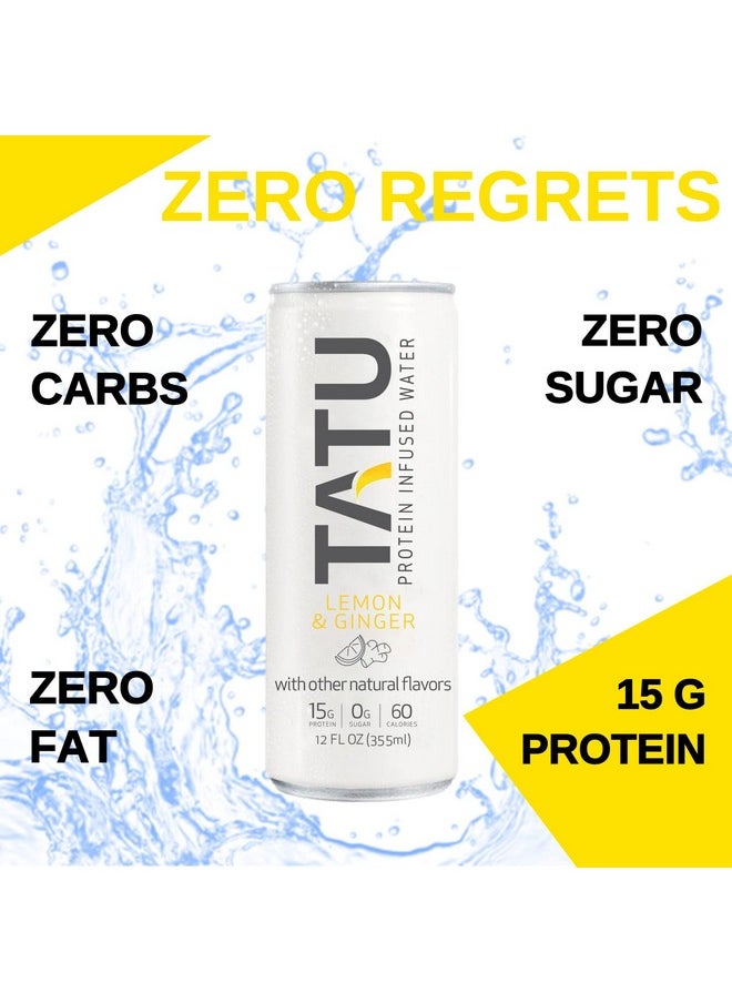Health & Household - Tatu Ready-To-Drink Protein Infused Water Lemon Ginger 4 Pack. 15 Grams Of Whey Protein Isolate, 0 Grams Of Sugar, Only 60 Calories. Lemon Ginger And Orange Mango. Gluten Free, Lactose Free. - Image 1