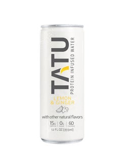 Tatu Ready-To-Drink Protein Infused Water Lemon Ginger 4 Pack. 15 Grams Of Whey Protein Isolate, 0 Grams Of Sugar, Only 60 Calories. Lemon Ginger And Orange Mango. Gluten Free, Lactose Free.