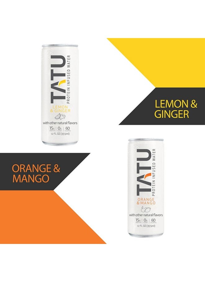 Health & Household - Tatu Ready-To-Drink Protein Infused Water Lemon Ginger 4 Pack. 15 Grams Of Whey Protein Isolate, 0 Grams Of Sugar, Only 60 Calories. Lemon Ginger And Orange Mango. Gluten Free, Lactose Free. - Image 1