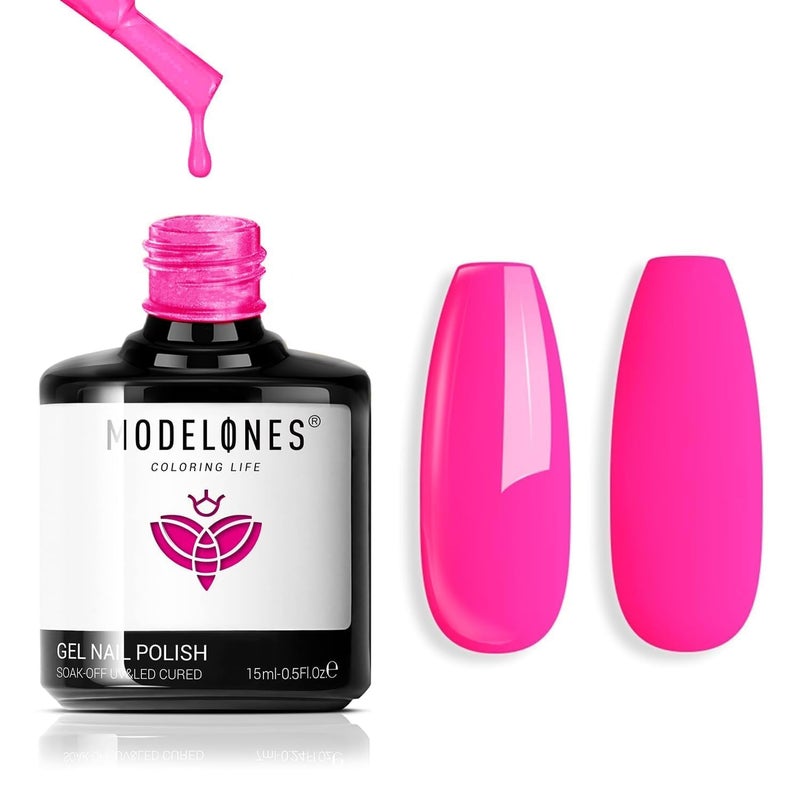 modelones Summer Vibrant Gel Nail Polish, 1Pcs 15 ML Hot Pink Neon Gel Nail Polish Fluorescent Polish Soak Off LED Nail Art DIY Salon Gift for Nail Manicure - Image 1