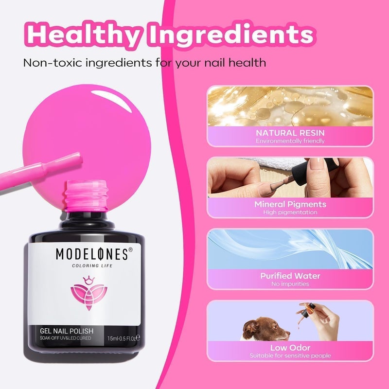 modelones Summer Vibrant Gel Nail Polish, 1Pcs 15 ML Hot Pink Neon Gel Nail Polish Fluorescent Polish Soak Off LED Nail Art DIY Salon Gift for Nail Manicure - Image 5