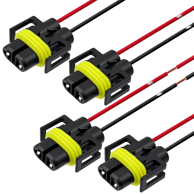 AUXLIGHT H11 H9 H8 880 881 Female Nylon Pigtail Wiring Harness for Headlight or Fog Lights, Premium Connector Socket Adapter (Pack of 4) - Image 1
