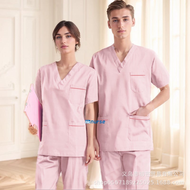طقم سكراب طبي للجنسين بأكمام قصيرة ورقبة V من مزيج قطني يمتص الرطوبة - Image 1