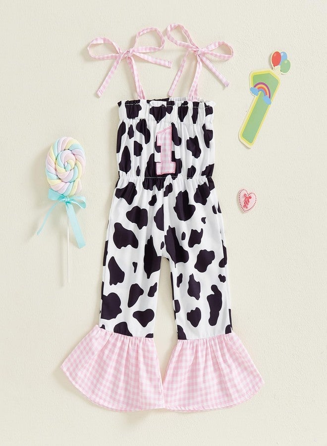 Pudcoco Baby Girls 1st Birthday Outfit Sleeveless Straps Cowgirl Romper 1 Plaid Embroidery Jumpsuit Summer Clothes (White, 12-18 Months) - Image 2